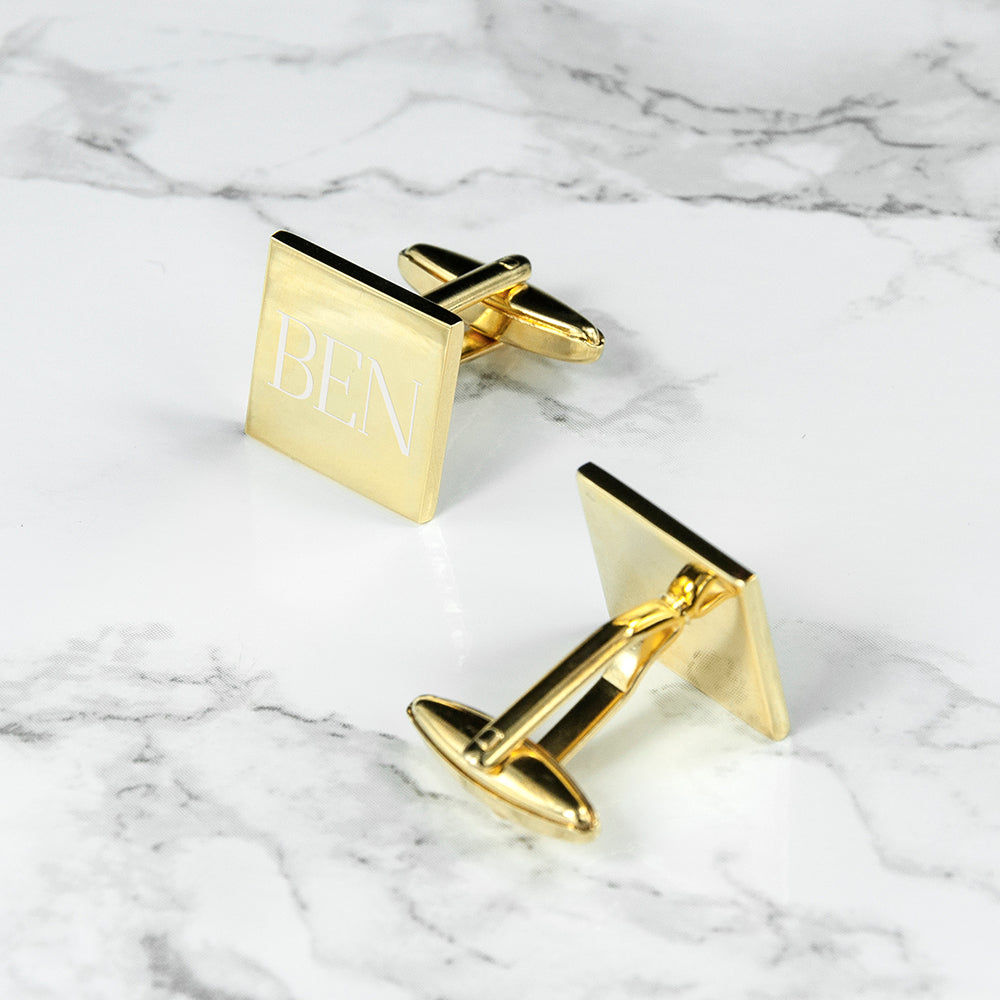 Personalized Gold Plated Square Cufflinks  Cufflinks Deeply Engraved
