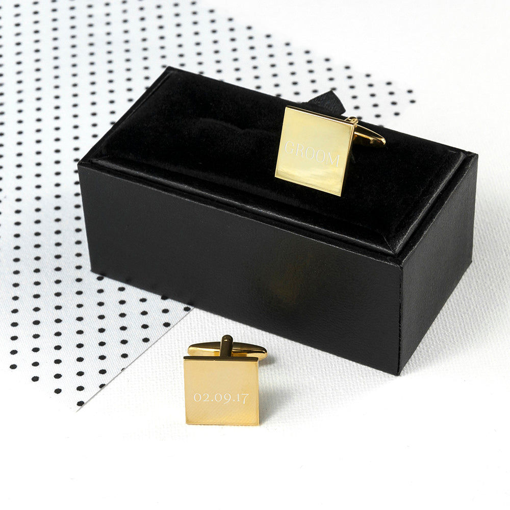 Personalized Gold Plated Square Cufflinks  Cufflinks Deeply Engraved