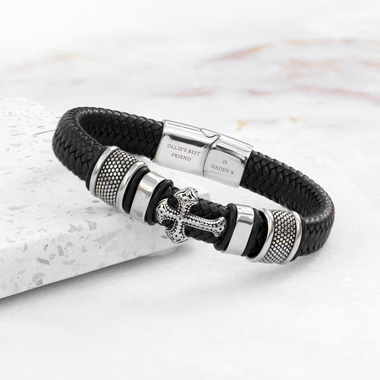 Personalized Gothic Cross Leather Bracelet for Men  Men's Bracelets Deeply Engraved