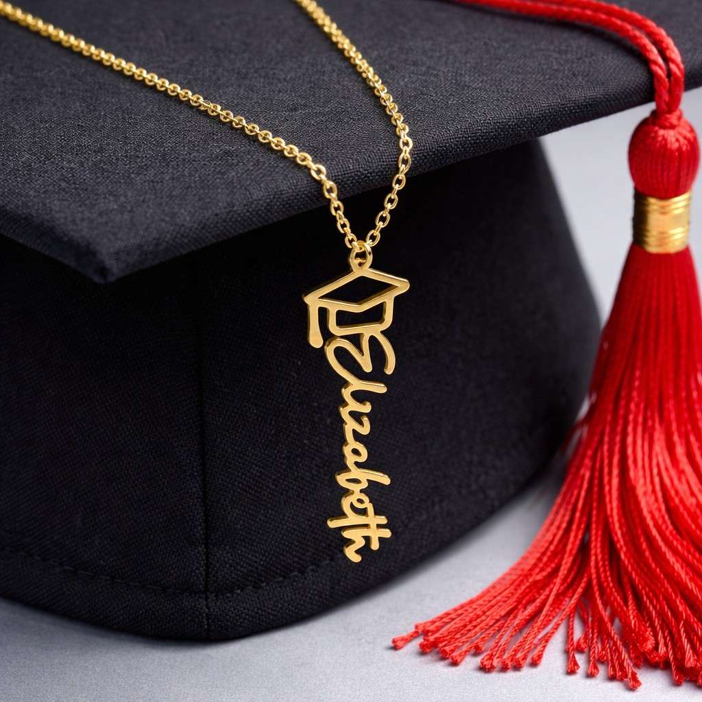 Personalized Graduation Cap Name Necklace  Necklaces Deeply Engraved