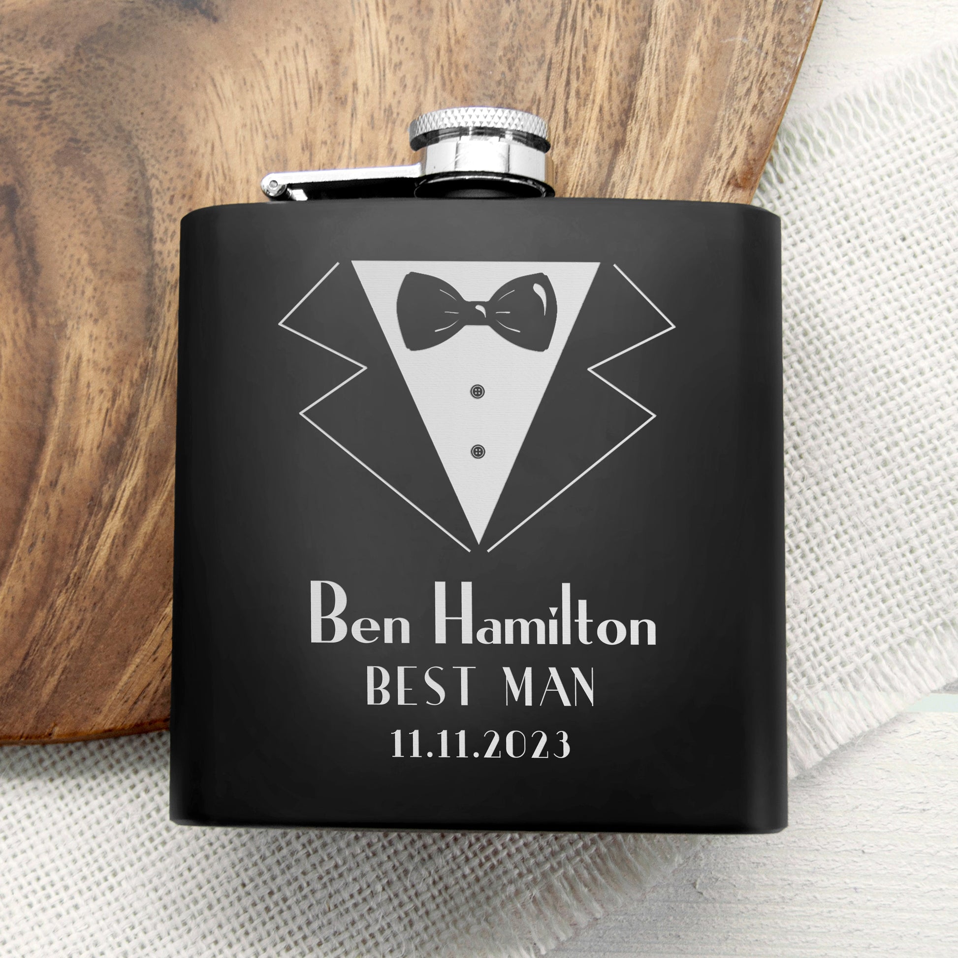 Personalized Groomsman Matte Hip Flask  Hip Flasks Deeply Engraved