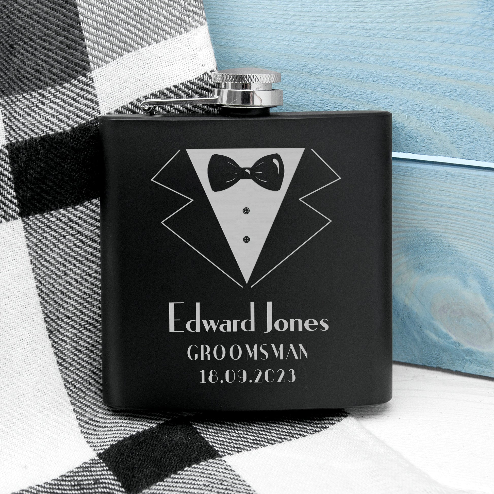 Personalized Groomsman Matte Hip Flask  Hip Flasks Deeply Engraved