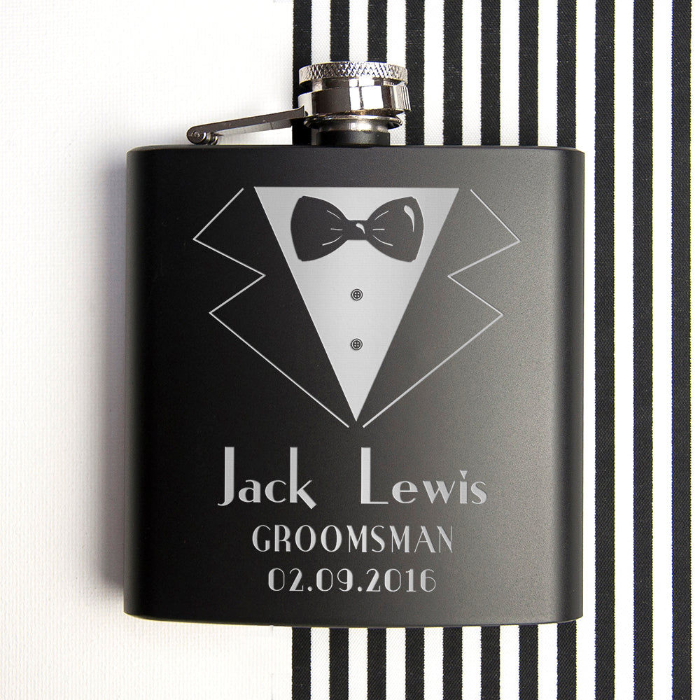 Personalized Groomsman Matte Hip Flask  Hip Flasks Deeply Engraved