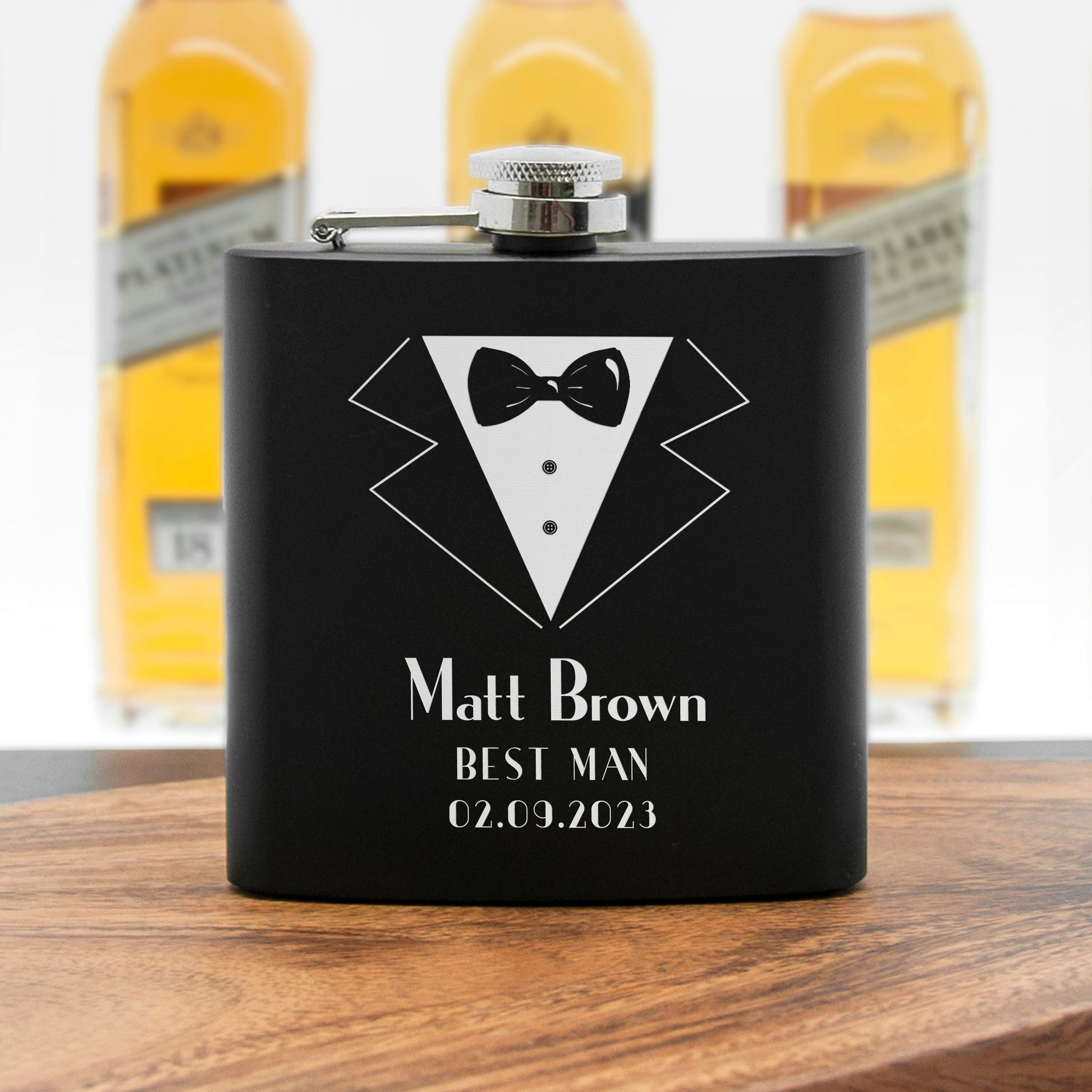 Personalized Groomsman Matte Hip Flask  Hip Flasks Deeply Engraved