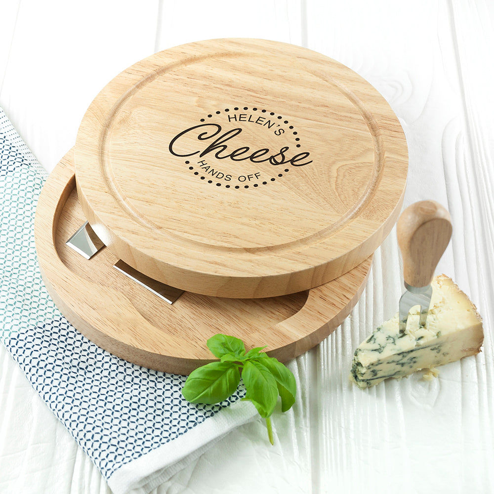 Personalized 'Hands Off' Cheese Board Set  Wooden Cheese Boards Deeply Engraved