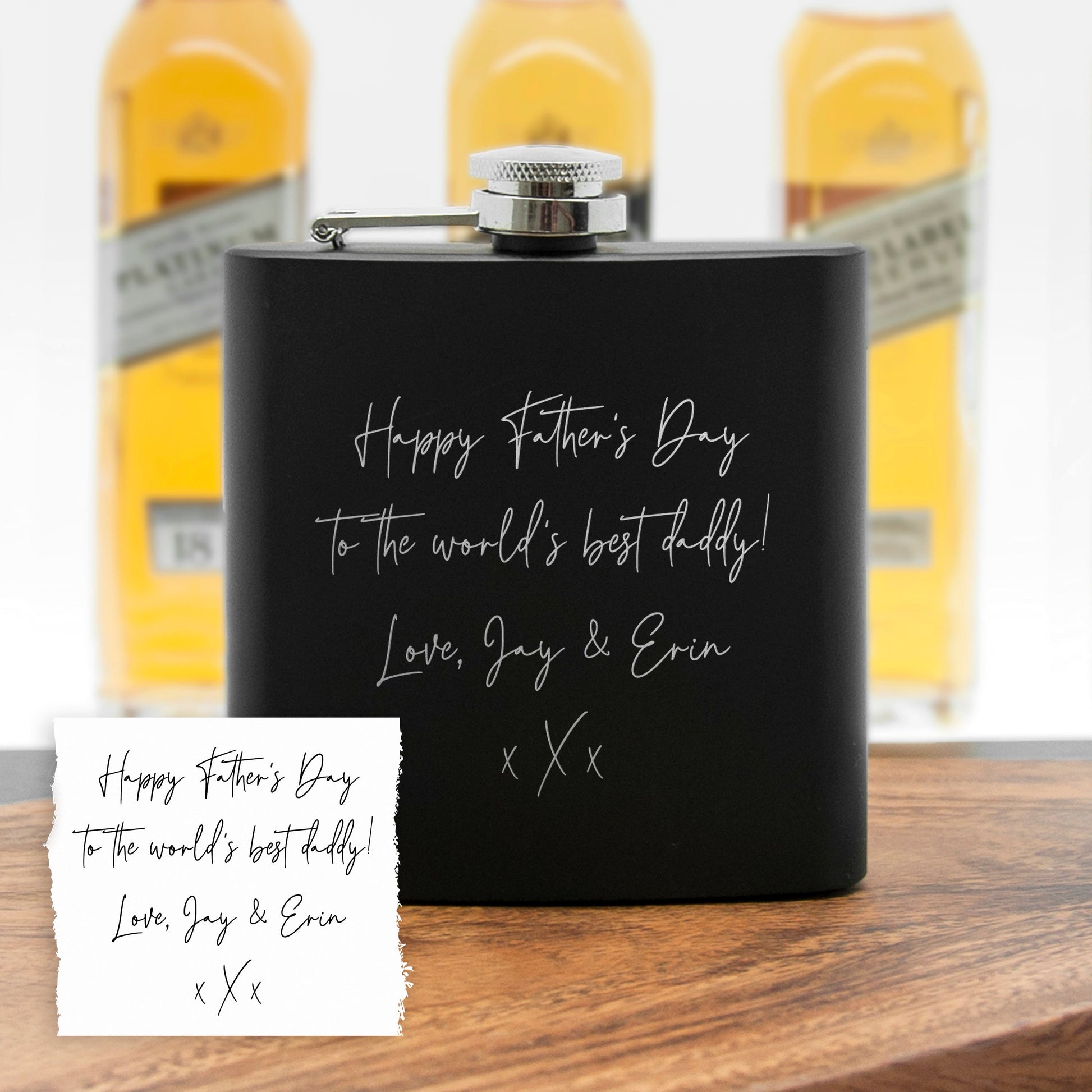 Personalized Handwriting Black Hip Flask  Hip Flasks Deeply Engraved