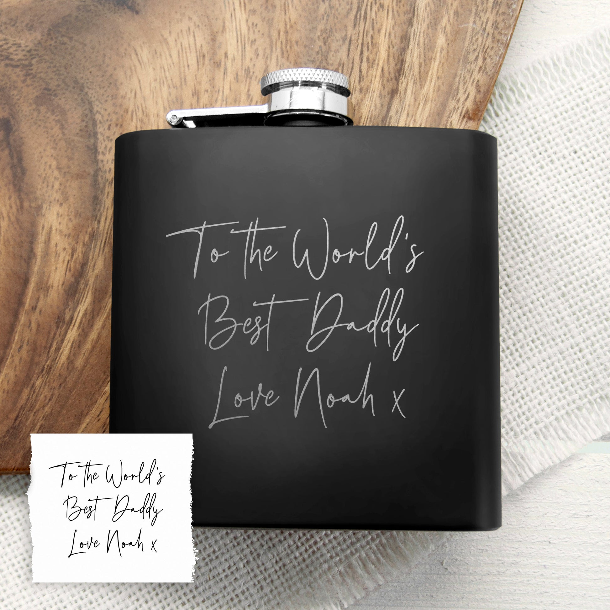 Personalized Handwriting Black Hip Flask  Hip Flasks Deeply Engraved