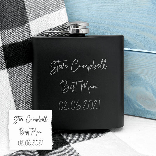 Personalized Handwriting Black Hip Flask  Hip Flasks Deeply Engraved