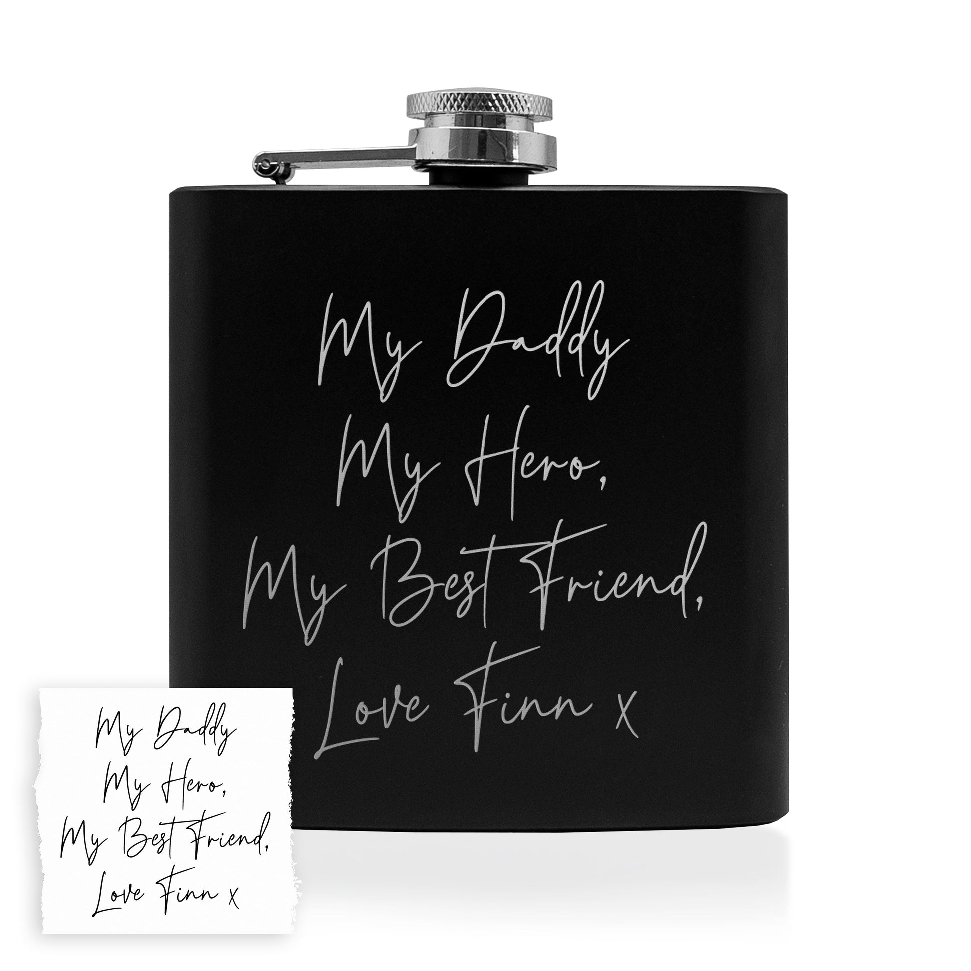 Personalized Handwriting Black Hip Flask  Hip Flasks Deeply Engraved