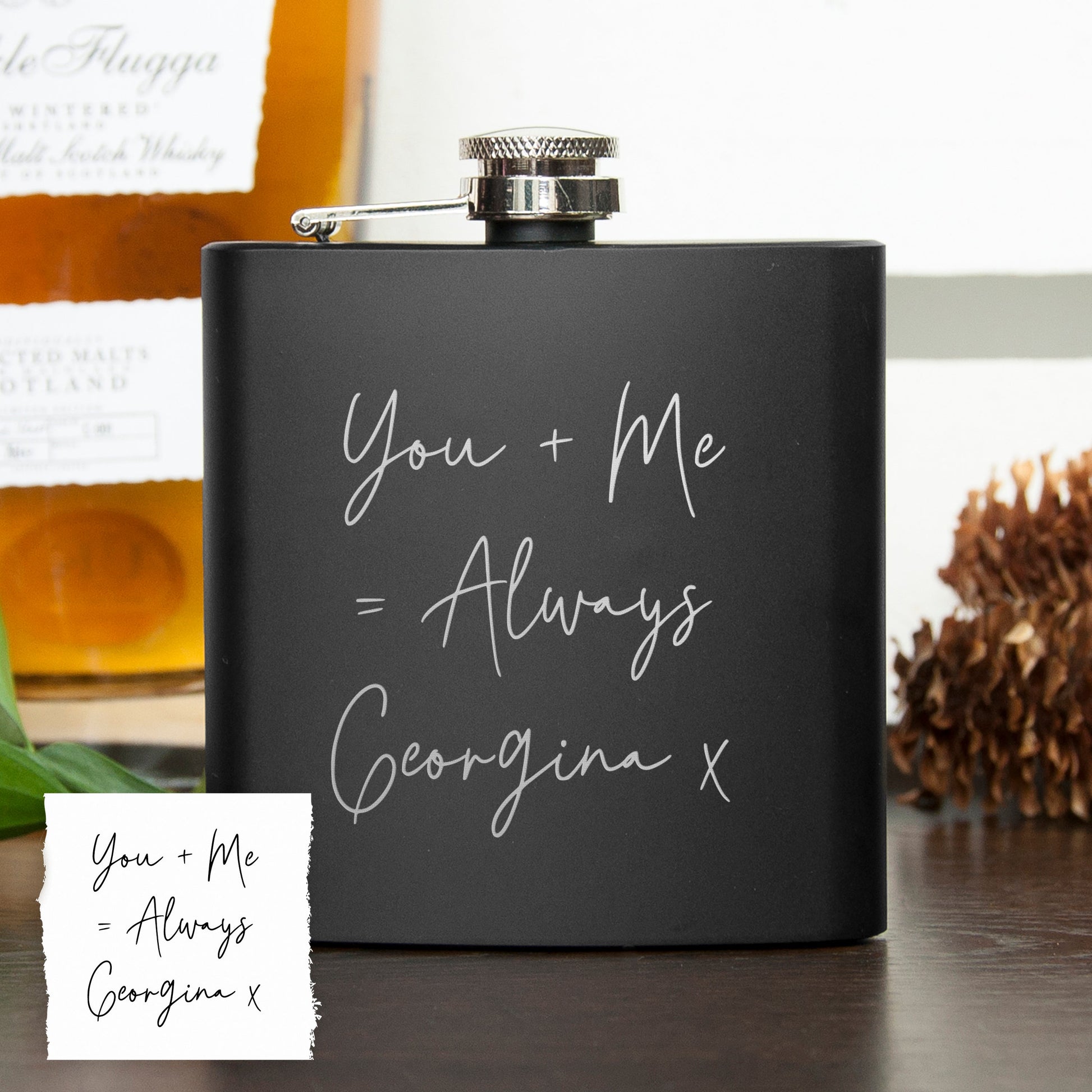 Personalized Handwriting Black Hip Flask  Hip Flasks Deeply Engraved