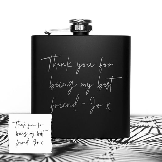 Personalized Handwriting Black Hip Flask  Hip Flasks Deeply Engraved