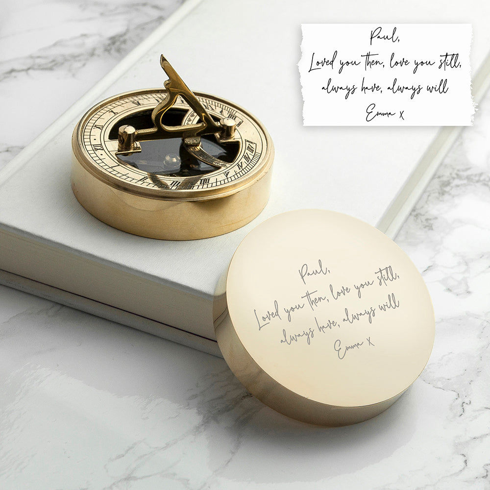 Personalized Handwriting Sundial Compass  Compasses Deeply Engraved