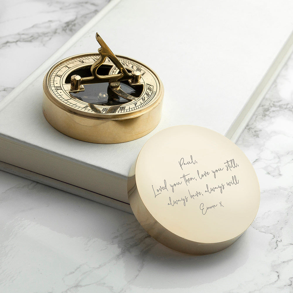 Personalized Handwriting Sundial Compass  Compasses Deeply Engraved