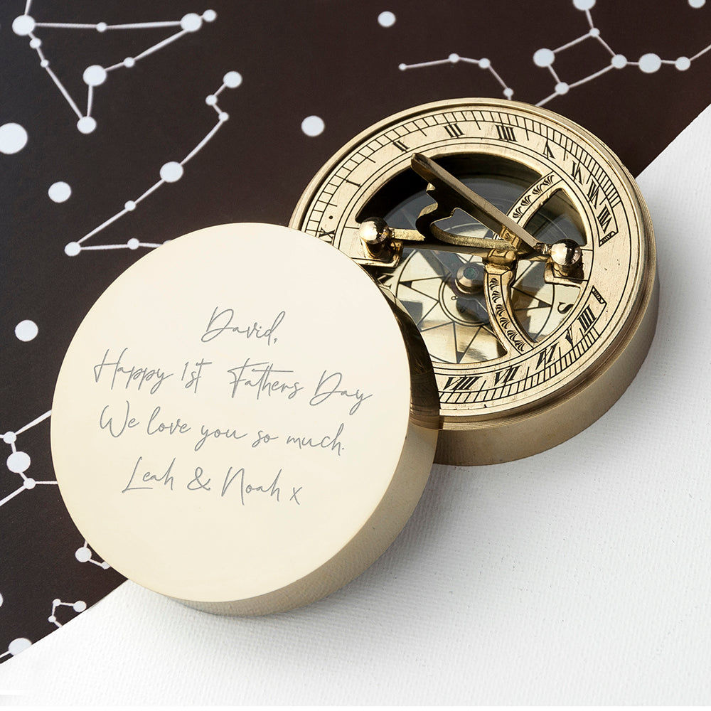 Personalized Handwriting Sundial Compass  Compasses Deeply Engraved