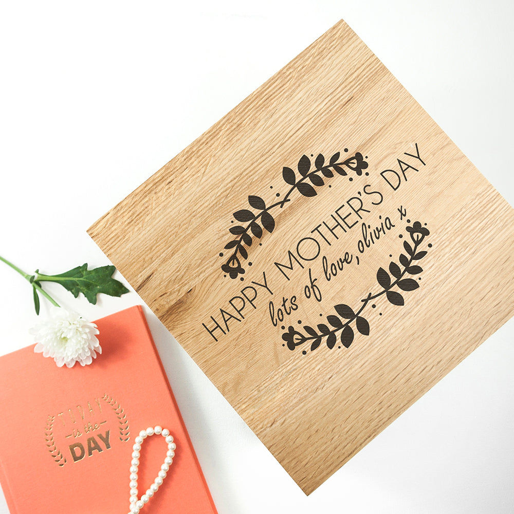Personalized Happy Mother's Day Large Oak Photo Cube  Keepsake Boxes Deeply Engraved
