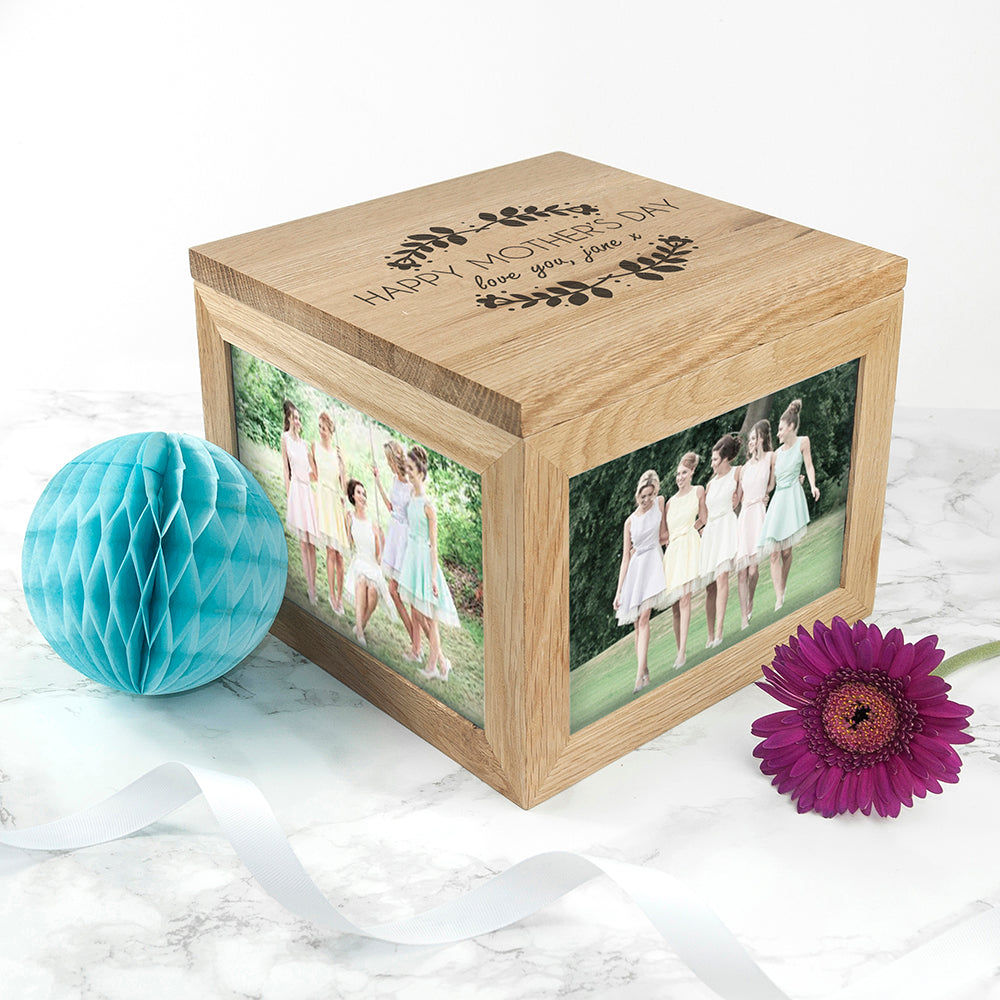Personalized Happy Mother's Day Large Oak Photo Cube  Keepsake Boxes Deeply Engraved