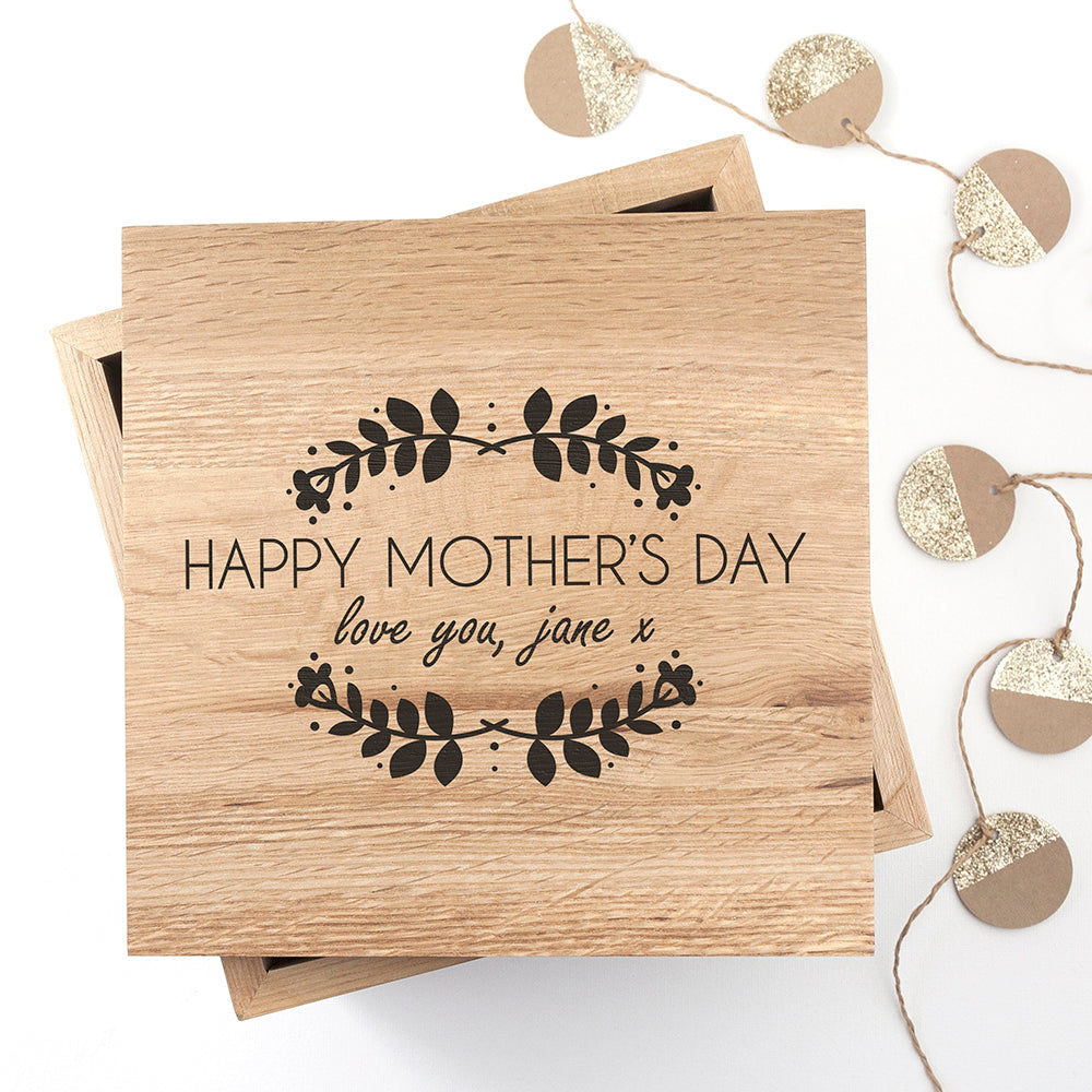 Personalized Happy Mother's Day Large Oak Photo Cube  Keepsake Boxes Deeply Engraved