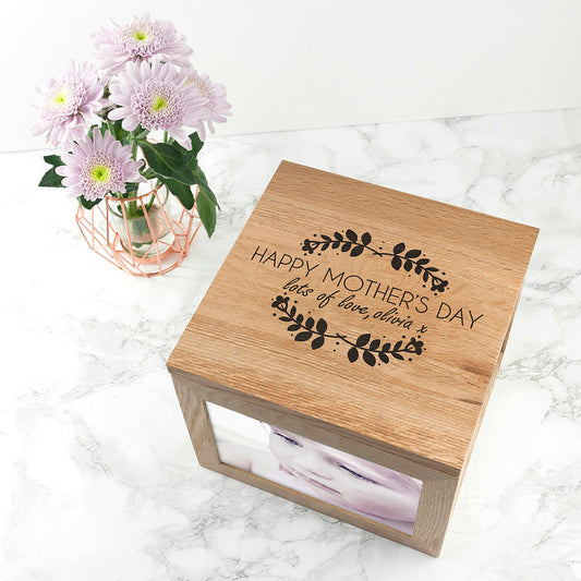 Personalized Happy Mother's Day Large Oak Photo Cube  Keepsake Boxes Deeply Engraved