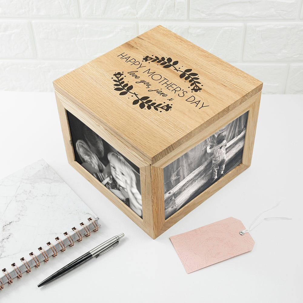 Personalized Happy Mother's Day Large Oak Photo Cube  Keepsake Boxes Deeply Engraved
