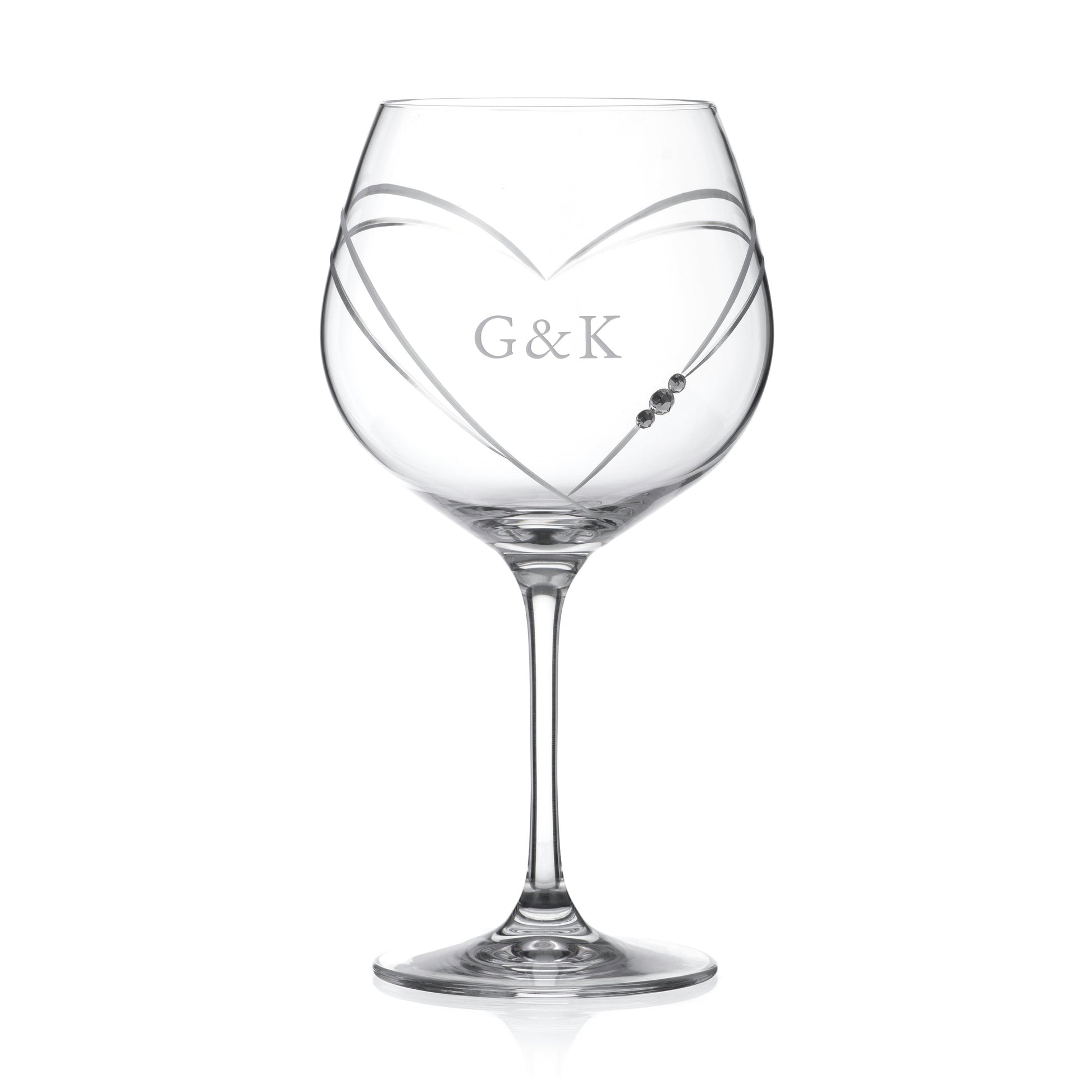 Personalized Heart Gin Glass with Swarovski Crystals  Gin Glasses Deeply Engraved