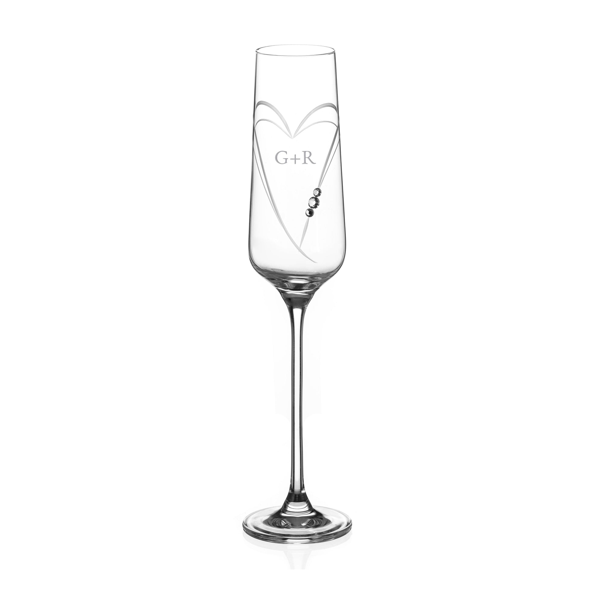 Personalized Hearts Champagne Flute with Swarovski Crystals  Wine Glasses Deeply Engraved