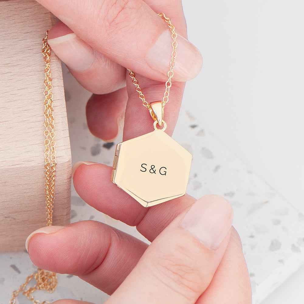 Personalized Hexagonal Photo Locket  Necklaces Deeply Engraved