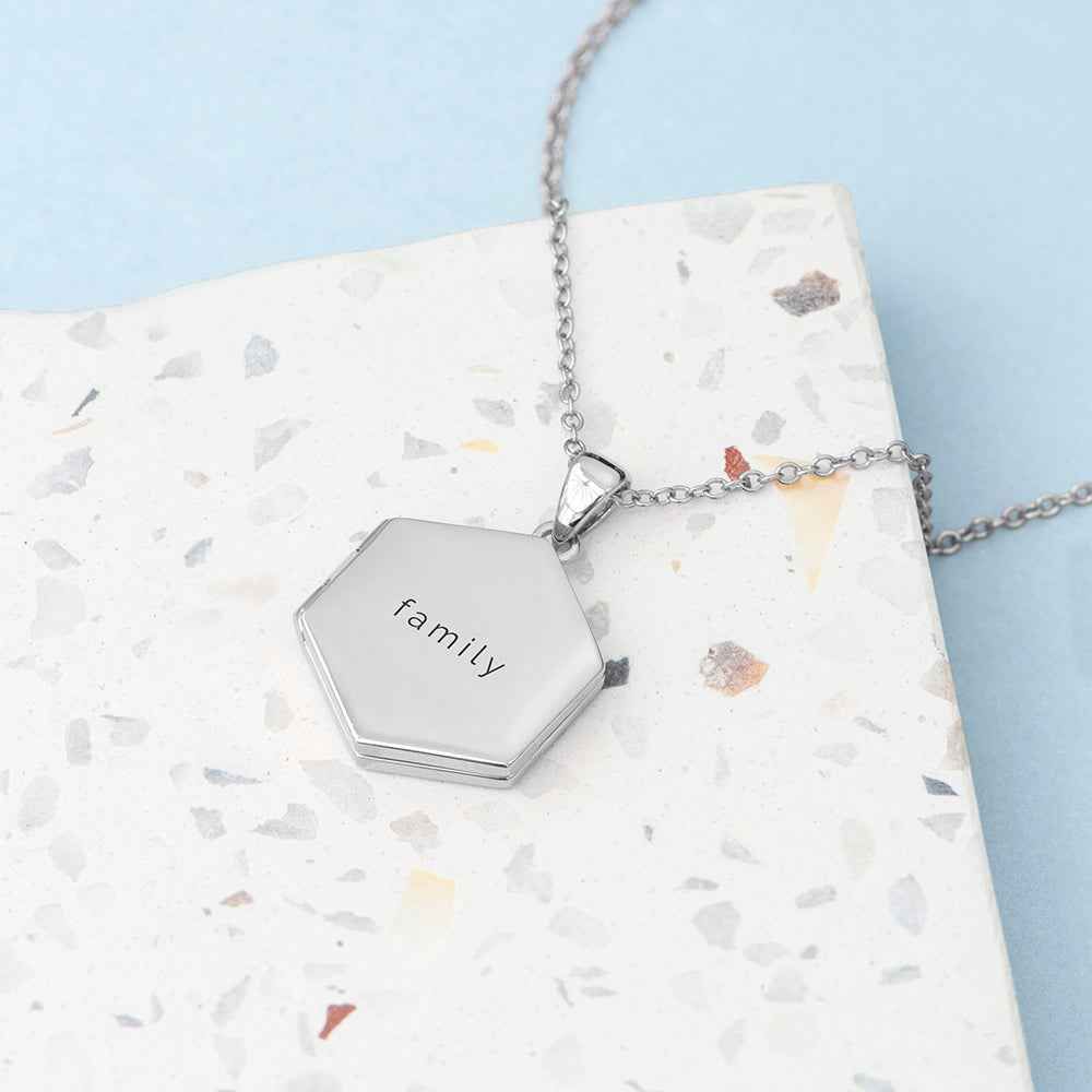 Personalized Hexagonal Photo Locket  Necklaces Deeply Engraved