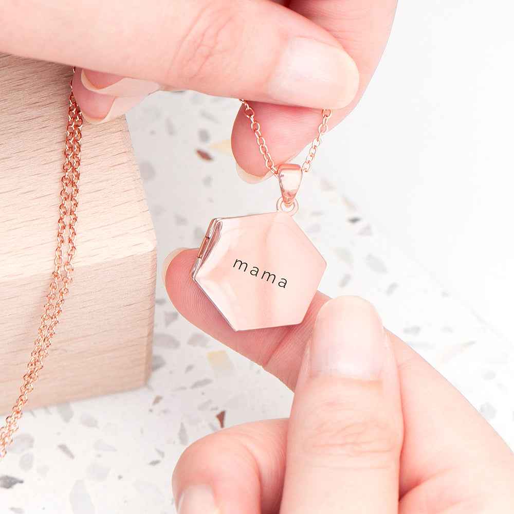 Personalized Hexagonal Photo Locket  Necklaces Deeply Engraved