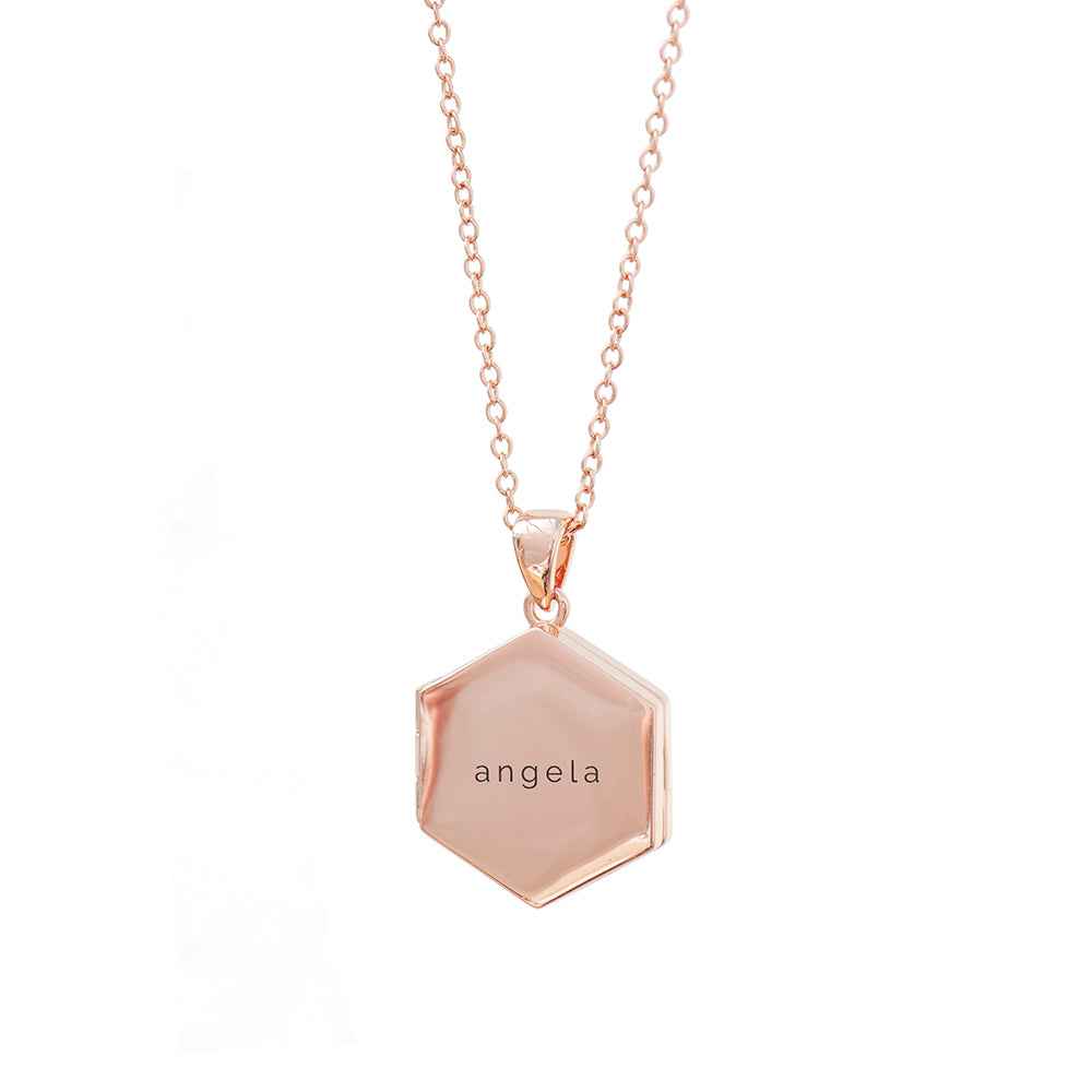 Personalized Hexagonal Photo Locket  Necklaces Deeply Engraved