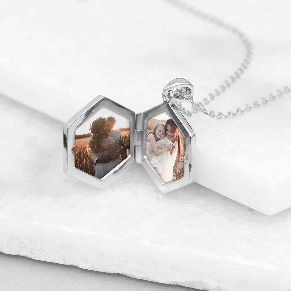 Personalized Hexagonal Photo Locket  Necklaces Deeply Engraved