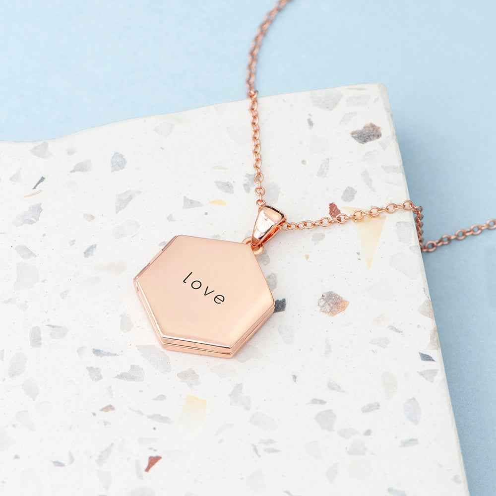 Personalized Hexagonal Photo Locket  Necklaces Deeply Engraved