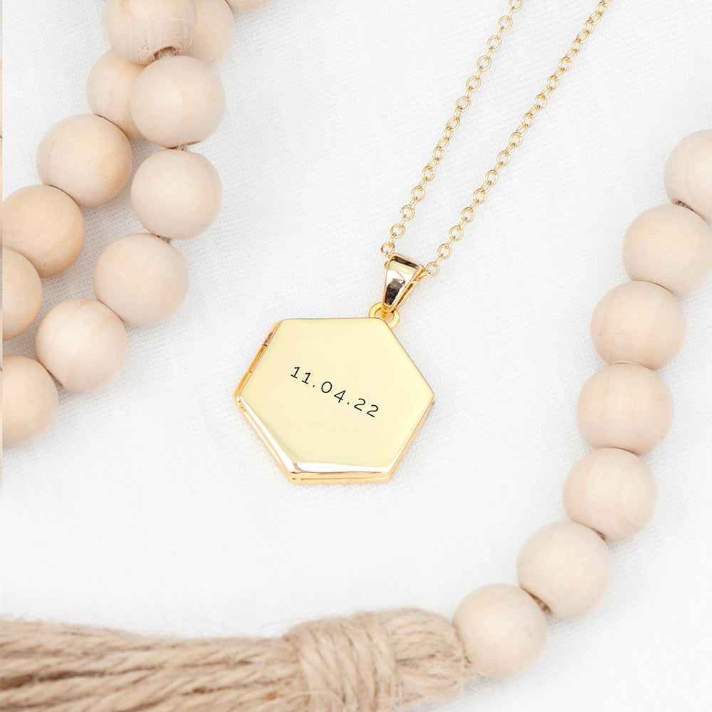 Personalized Hexagonal Photo Locket  Necklaces Deeply Engraved