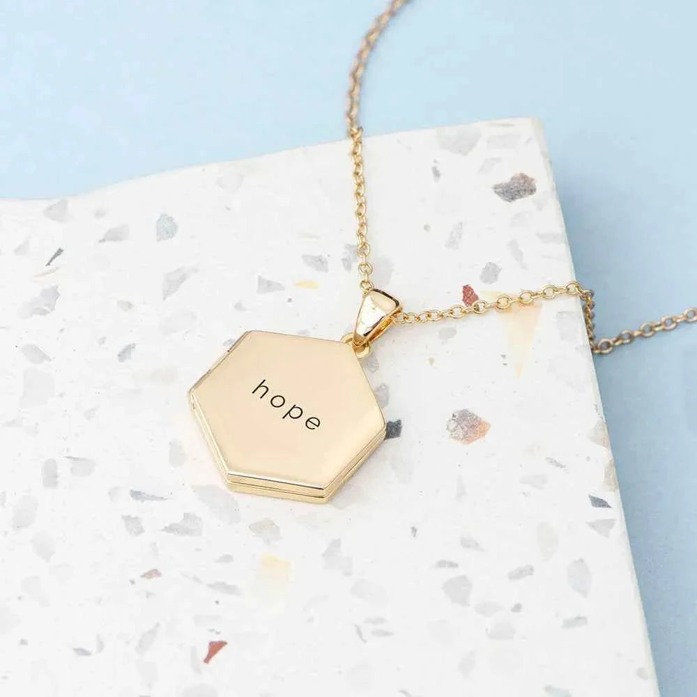 Personalized Hexagonal Photo Locket  Necklaces Deeply Engraved