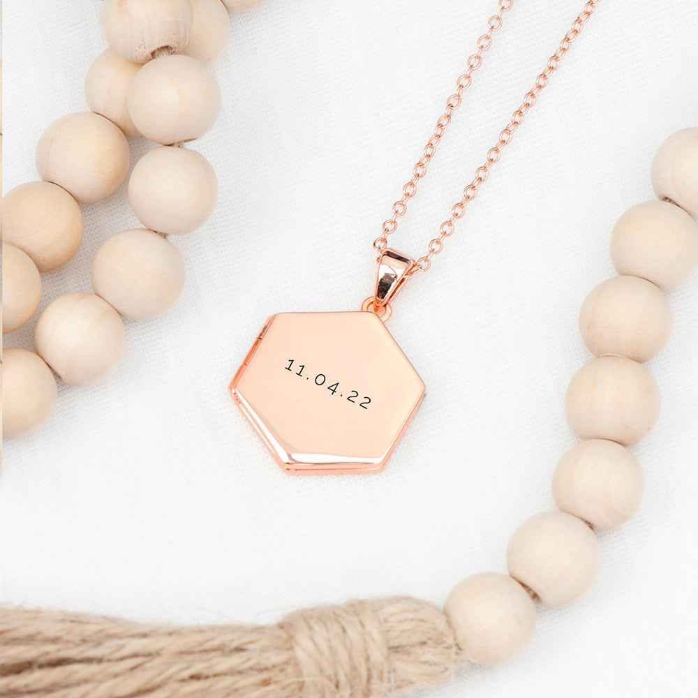 Personalized Hexagonal Photo Locket  Necklaces Deeply Engraved