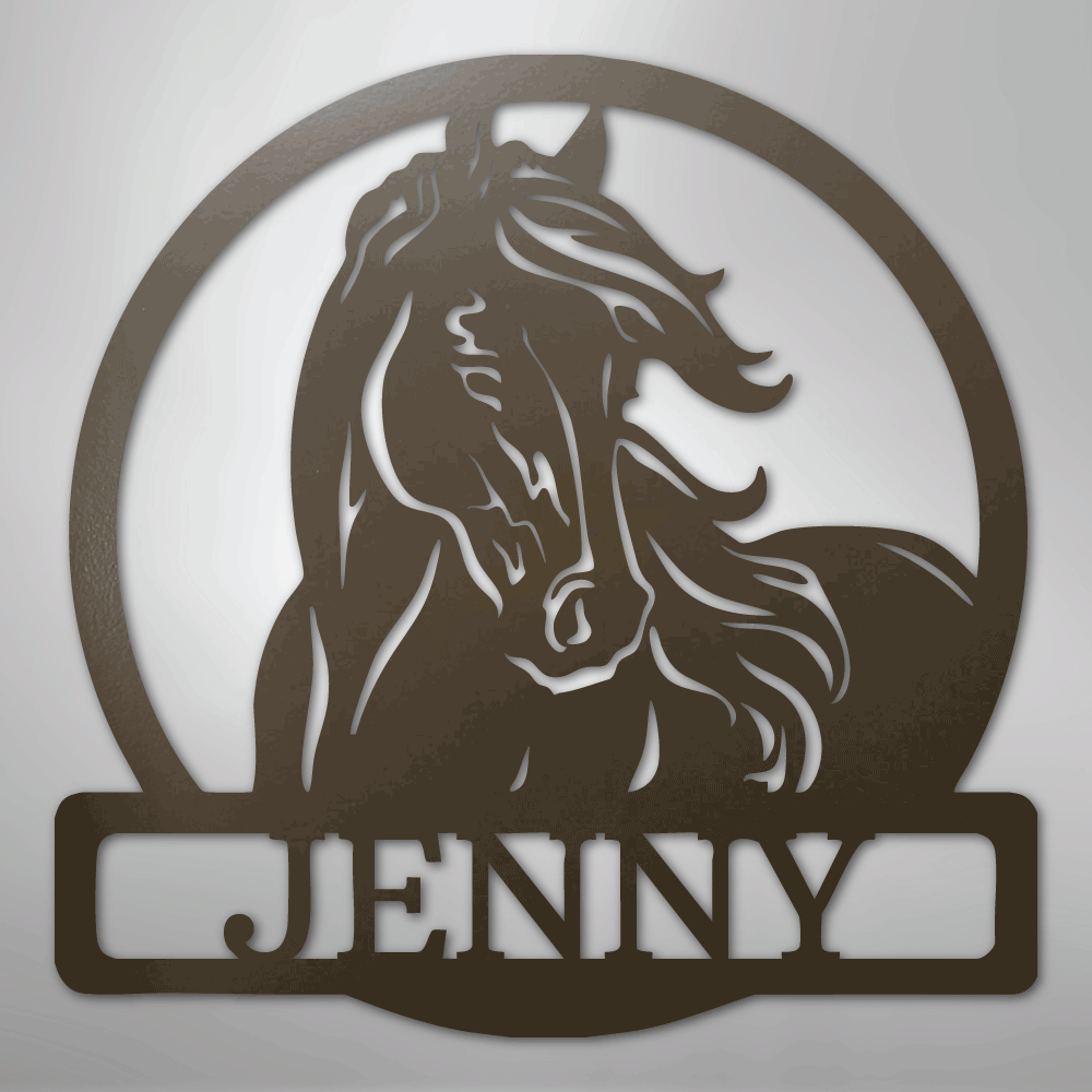 Decorative metal sign with a horse design and the name-personalized