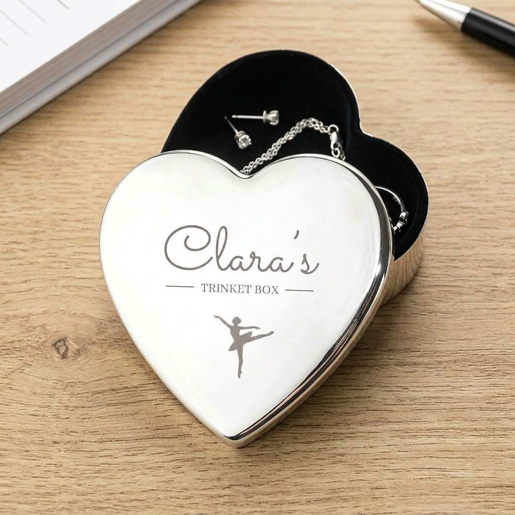Personalized Silver Heart Ballerina Trinket Box