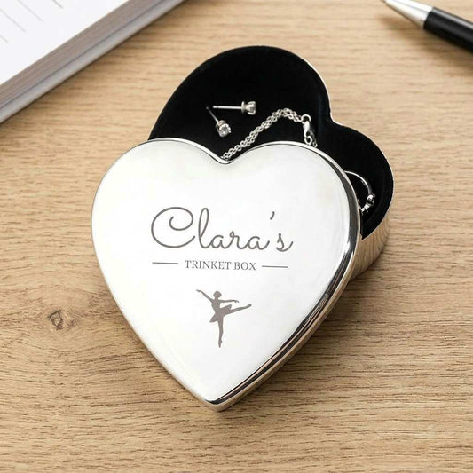 Personalized Silver Heart Ballerina Trinket Box