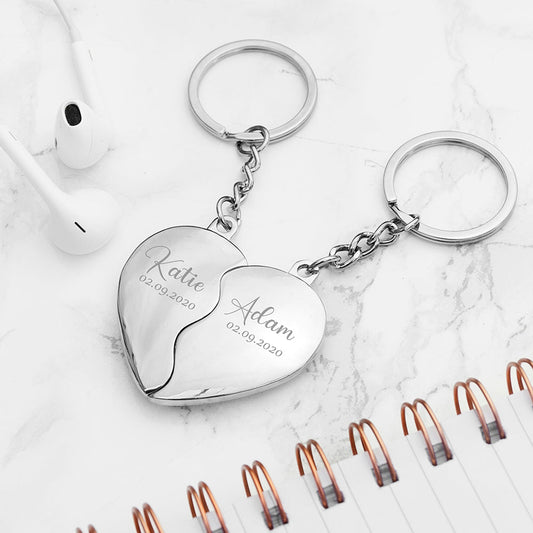 Personalized Joined Hearts Special Date Keyring  Keyrings Deeply Engraved