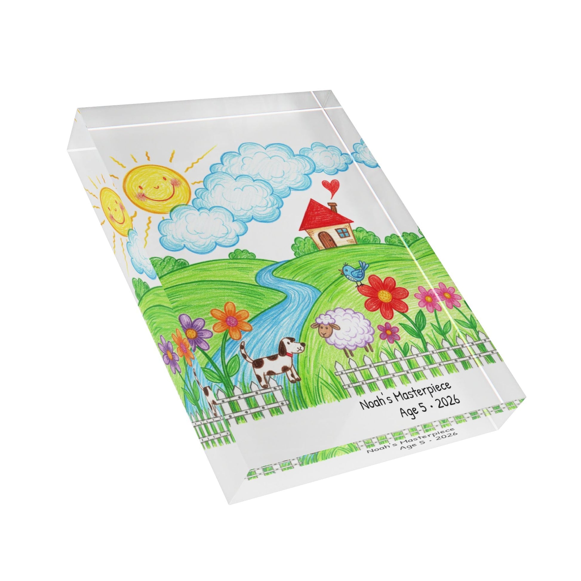 Personalized Kid’s Drawing Acrylic Photo Block  Photo Block Deeply Engraved