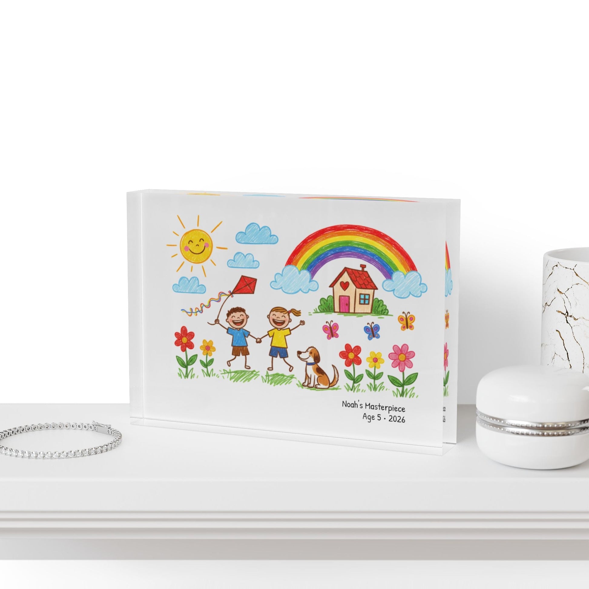 Personalized Kid’s Drawing Acrylic Photo Block  Photo Block Deeply Engraved