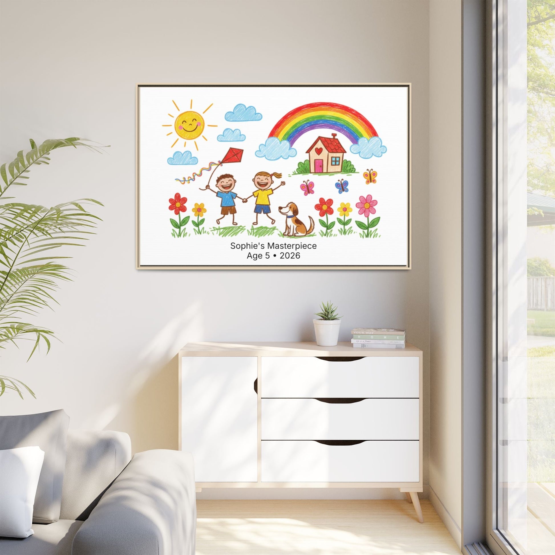 Personalized Kid’s Drawing Framed Canvas  Canvas Deeply Engraved