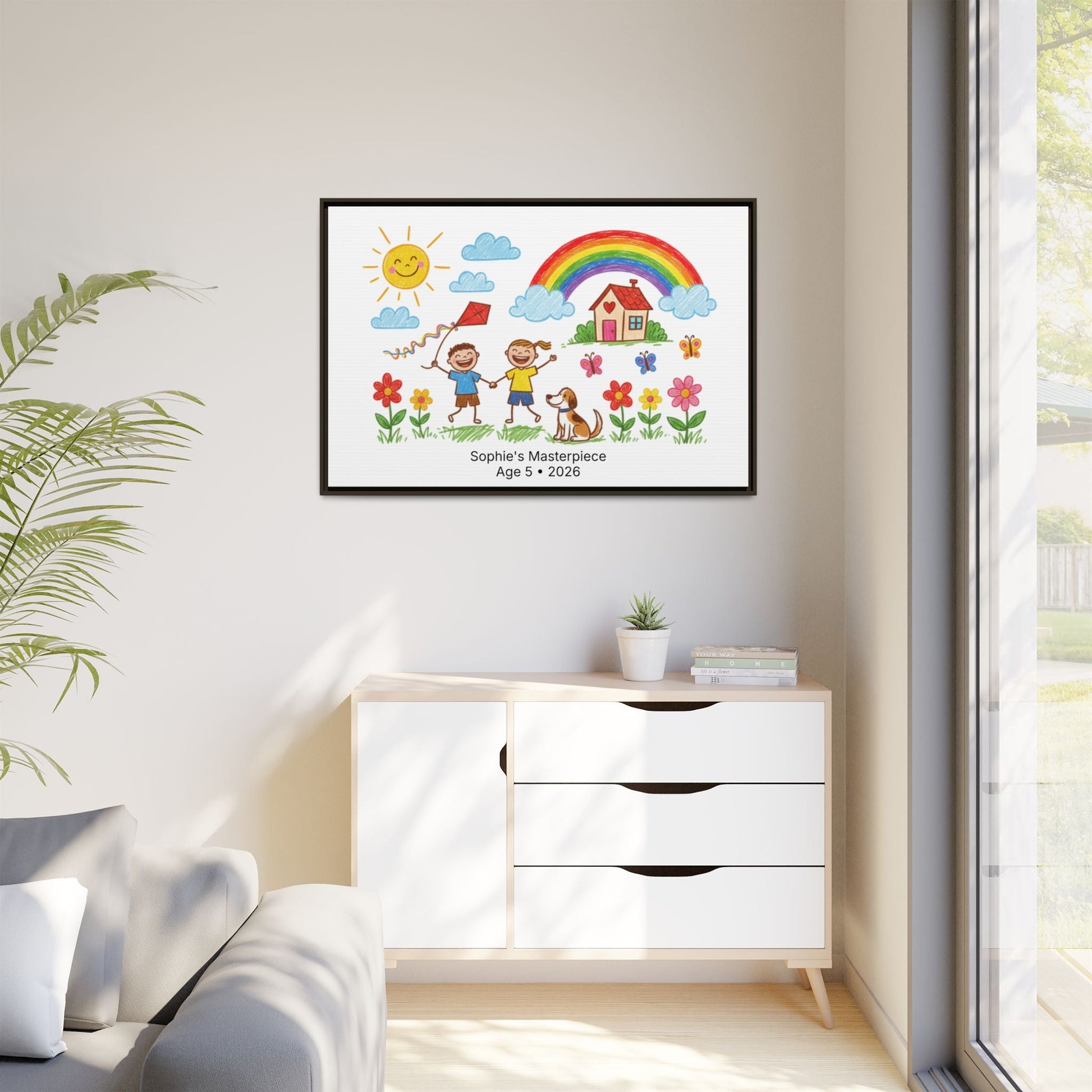 Personalized Kid’s Drawing Framed Canvas  Canvas Deeply Engraved