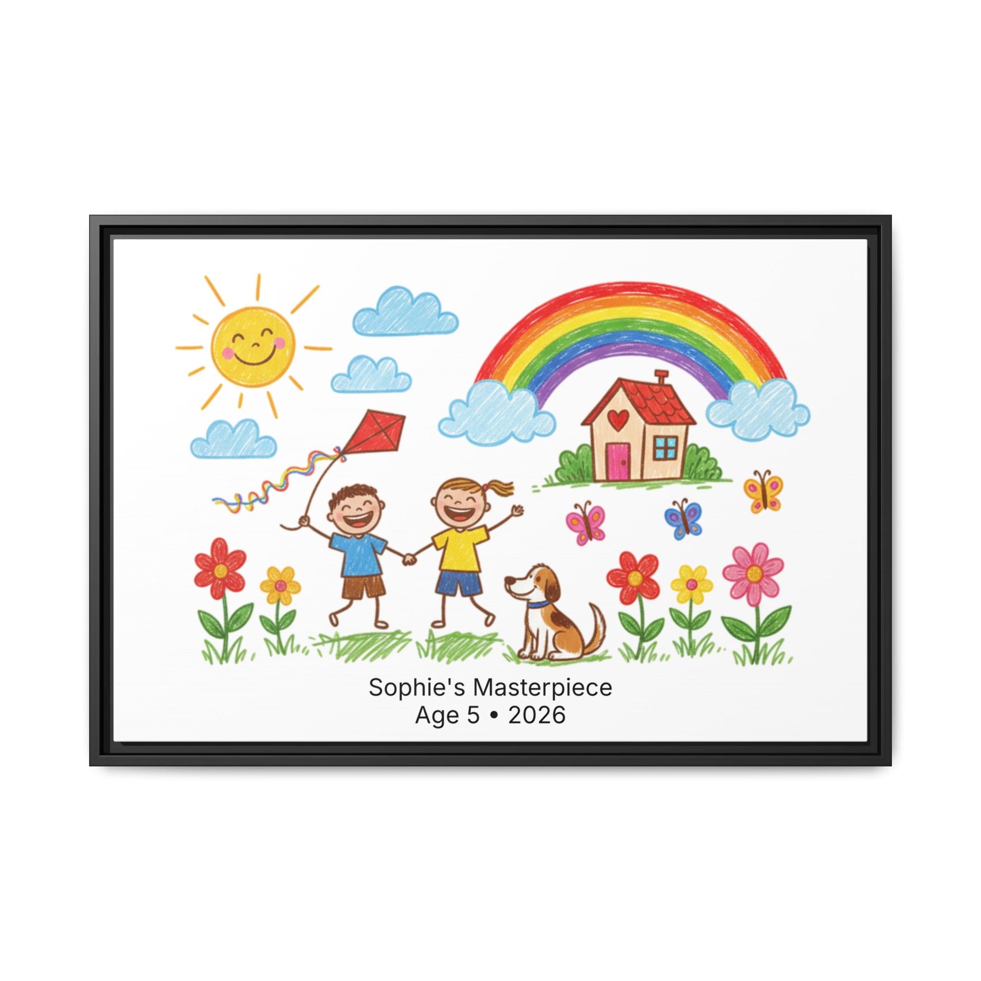 Personalized Kid’s Drawing Framed Canvas  Canvas Deeply Engraved
