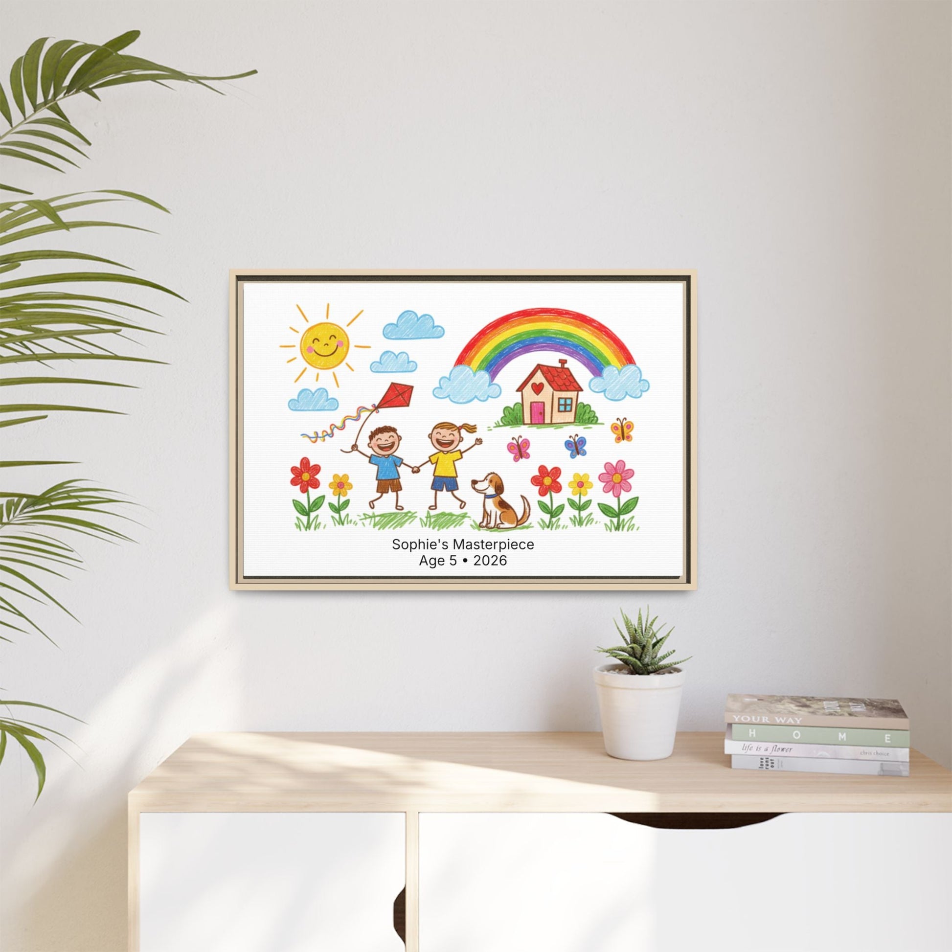 Personalized Kid’s Drawing Framed Canvas  Canvas Deeply Engraved