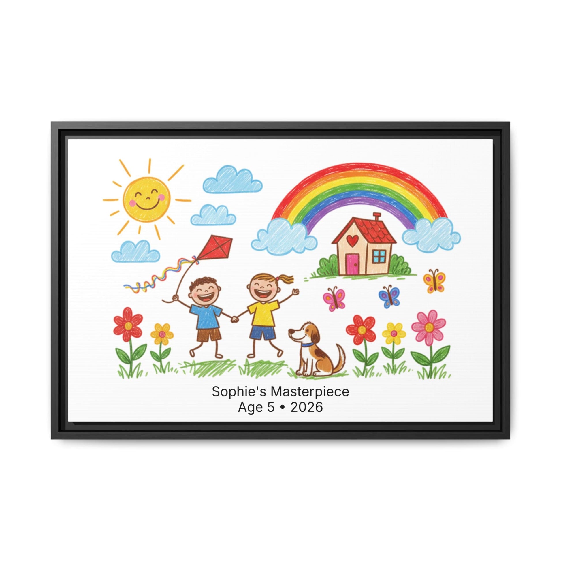 Personalized Kid’s Drawing Framed Canvas  Canvas Deeply Engraved