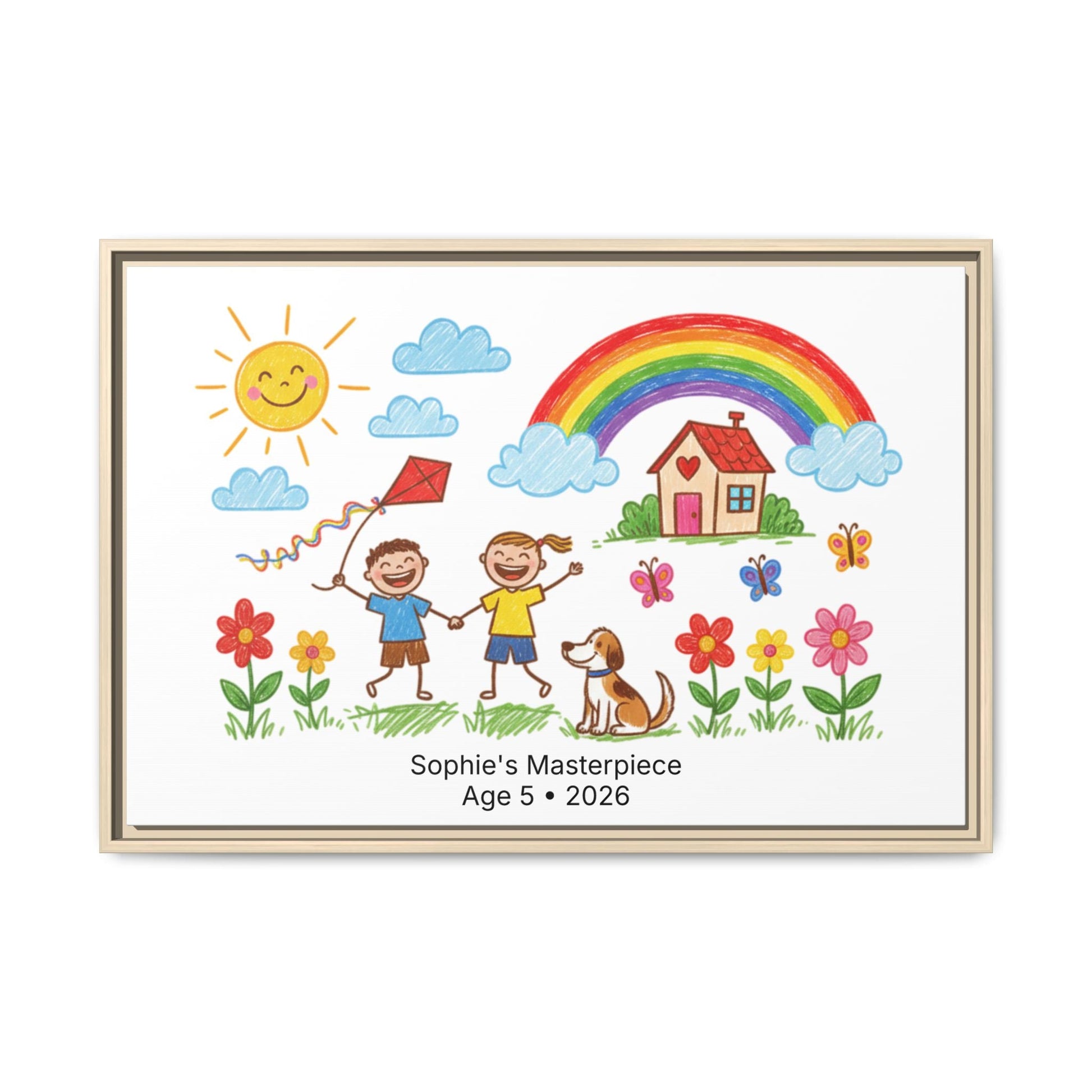 Personalized Kid’s Drawing Framed Canvas  Canvas Deeply Engraved