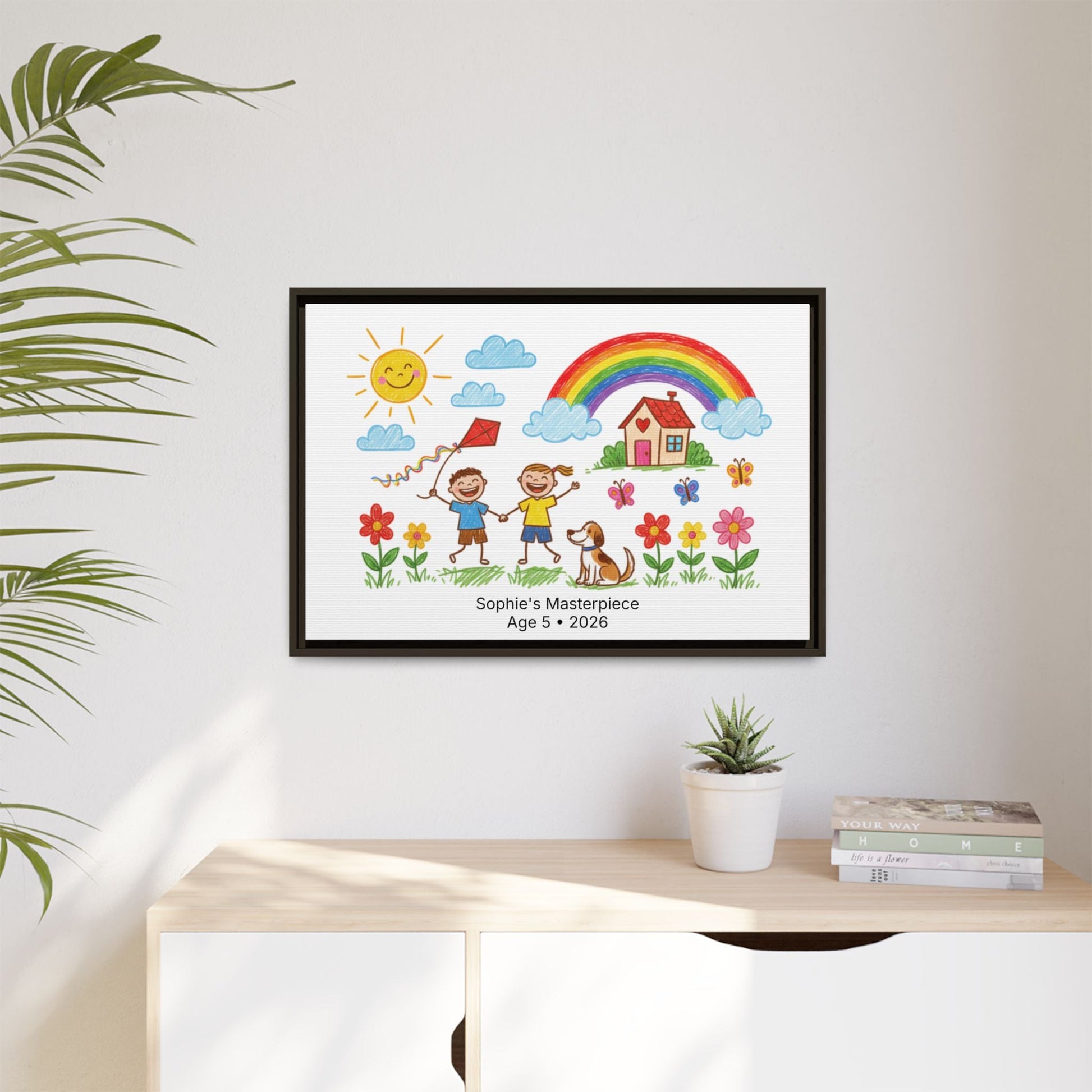 Personalized Kid’s Drawing Framed Canvas  Canvas Deeply Engraved