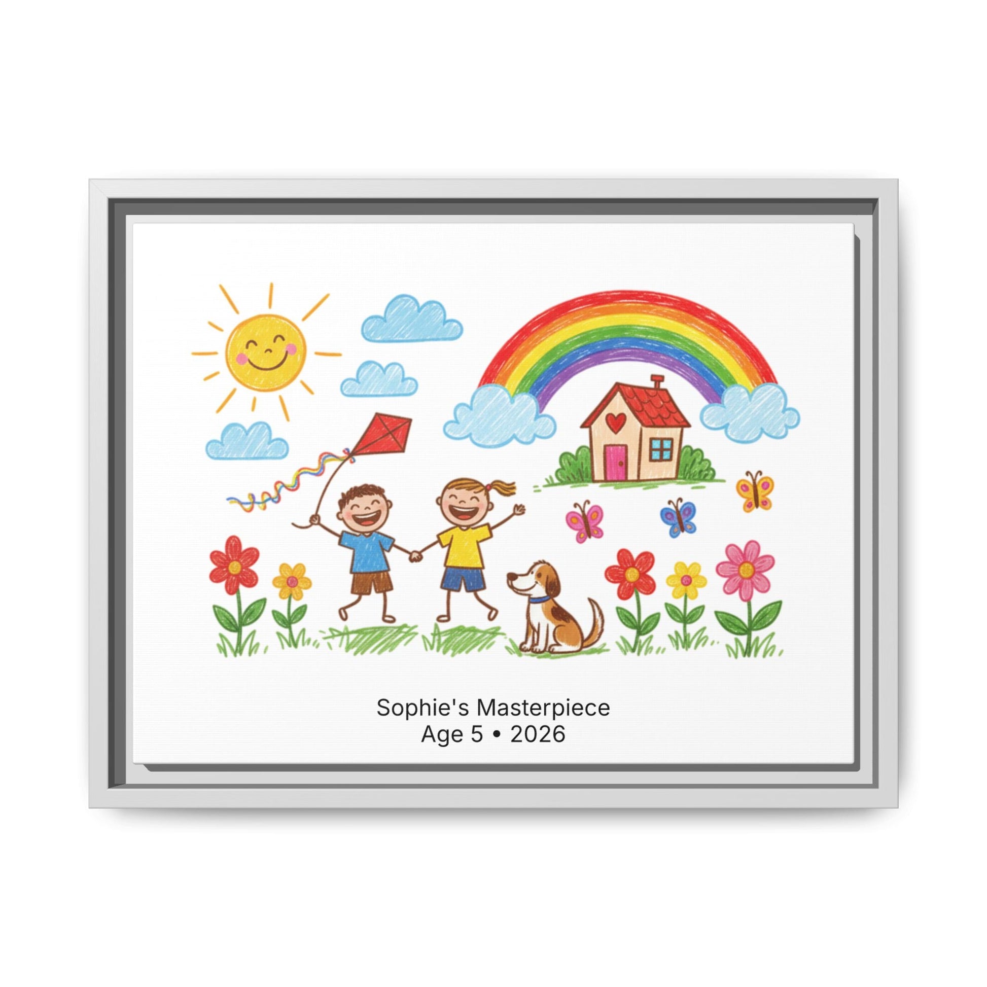 Personalized Kid’s Drawing Framed Canvas  Canvas Deeply Engraved