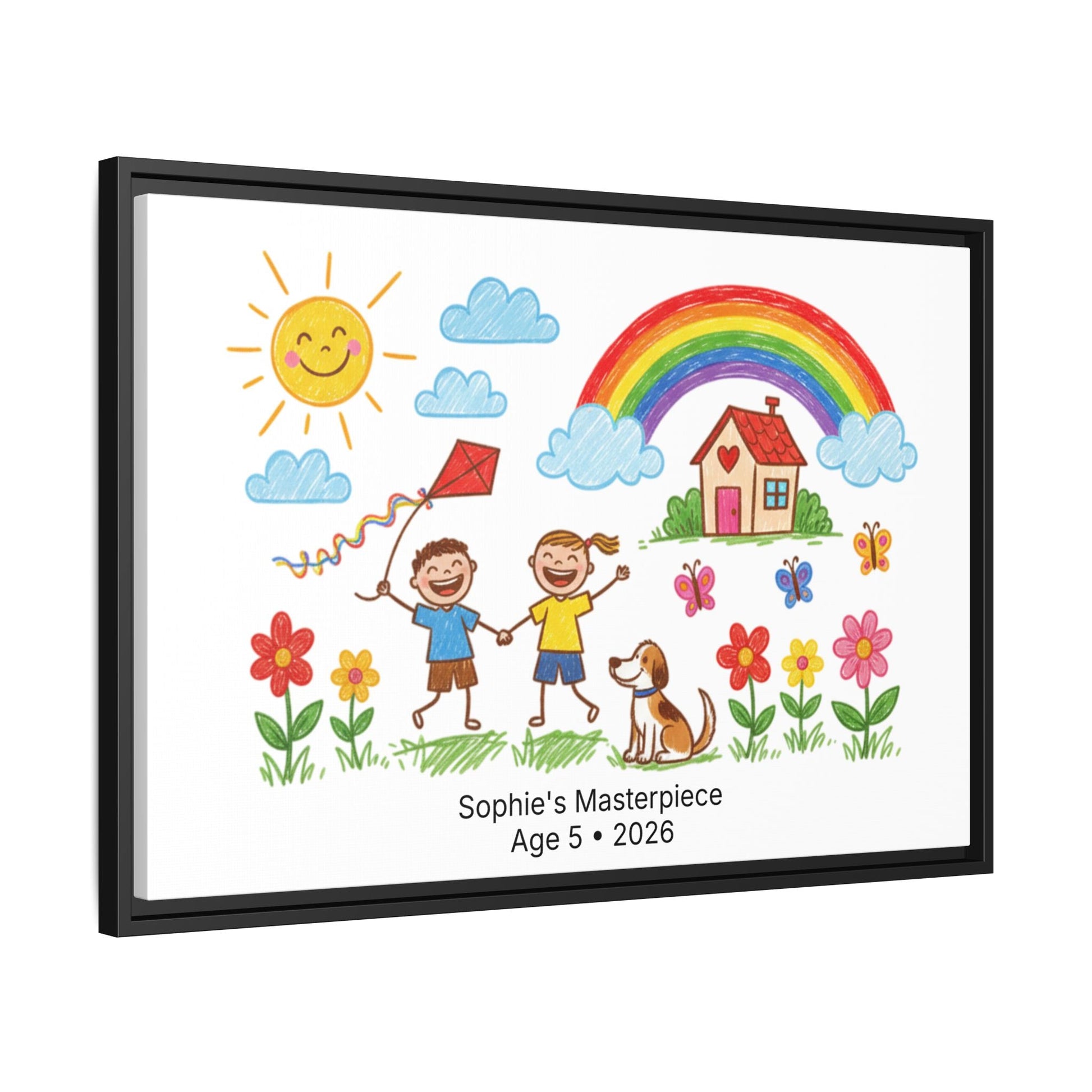 Personalized Kid’s Drawing Framed Canvas  Canvas Deeply Engraved