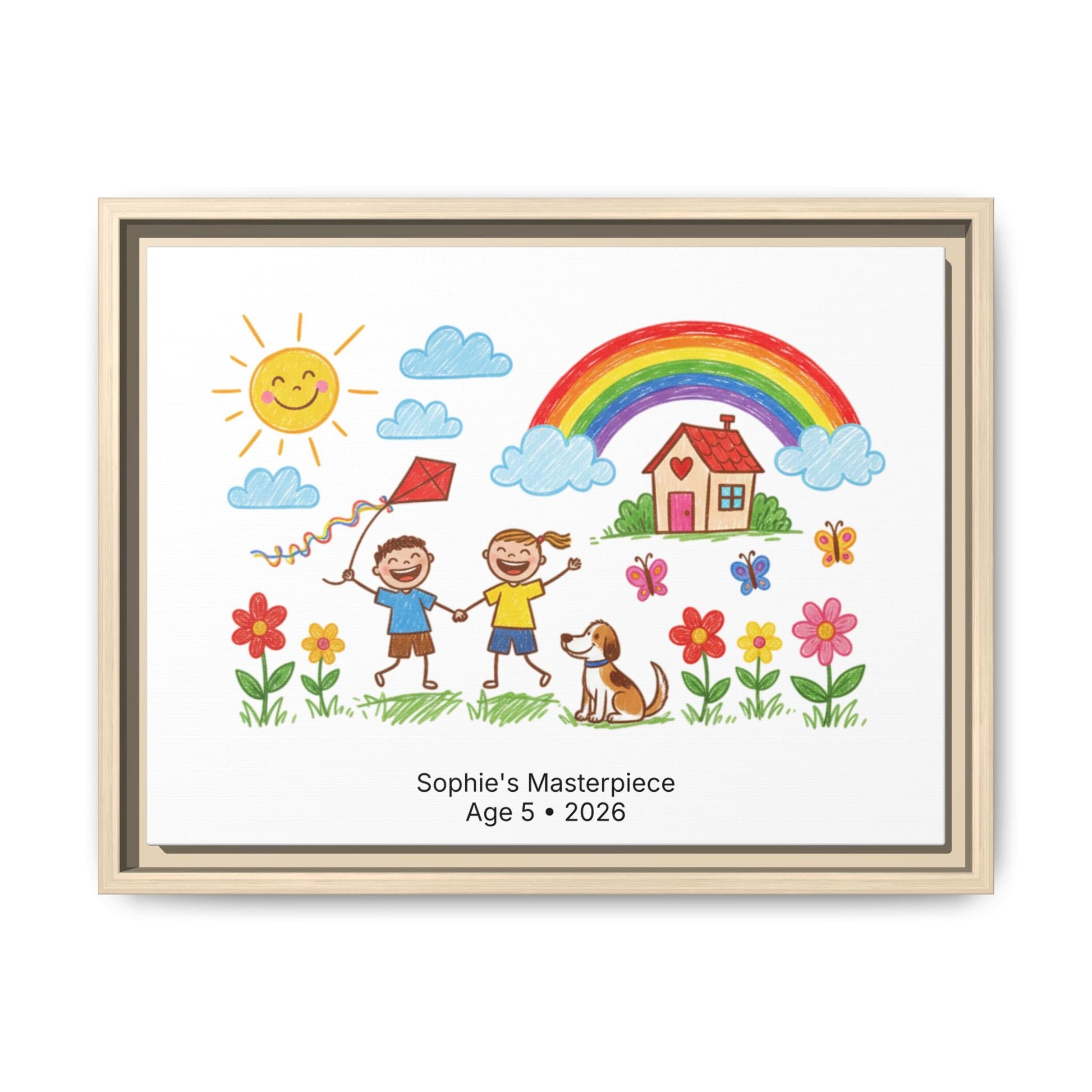 Personalized Kid’s Drawing Framed Canvas  Canvas Deeply Engraved